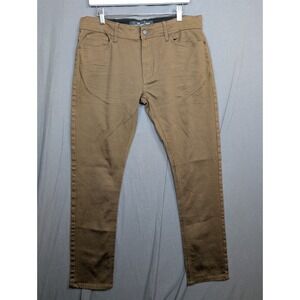 Nick Danger W34 L32 Slim Fit Men's Brown Khaki‎ Ribbed Chino Denim Jeans